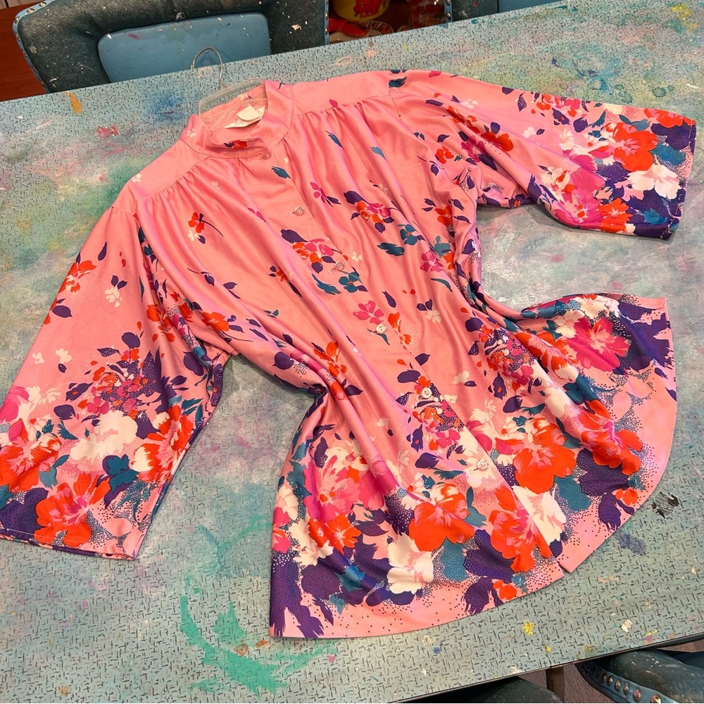 70s Abstract Art Floral Top